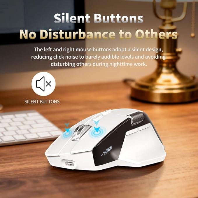 Ergonomic Wireless Mouse with Infinite Scroll &amp Side Scroll PixArt 3220 Sensor Bluetooth &amp 2.4G Rechargeable Office Mouse Multi-Connection OLED Display 700mAh Battery for Laptop PC Mac