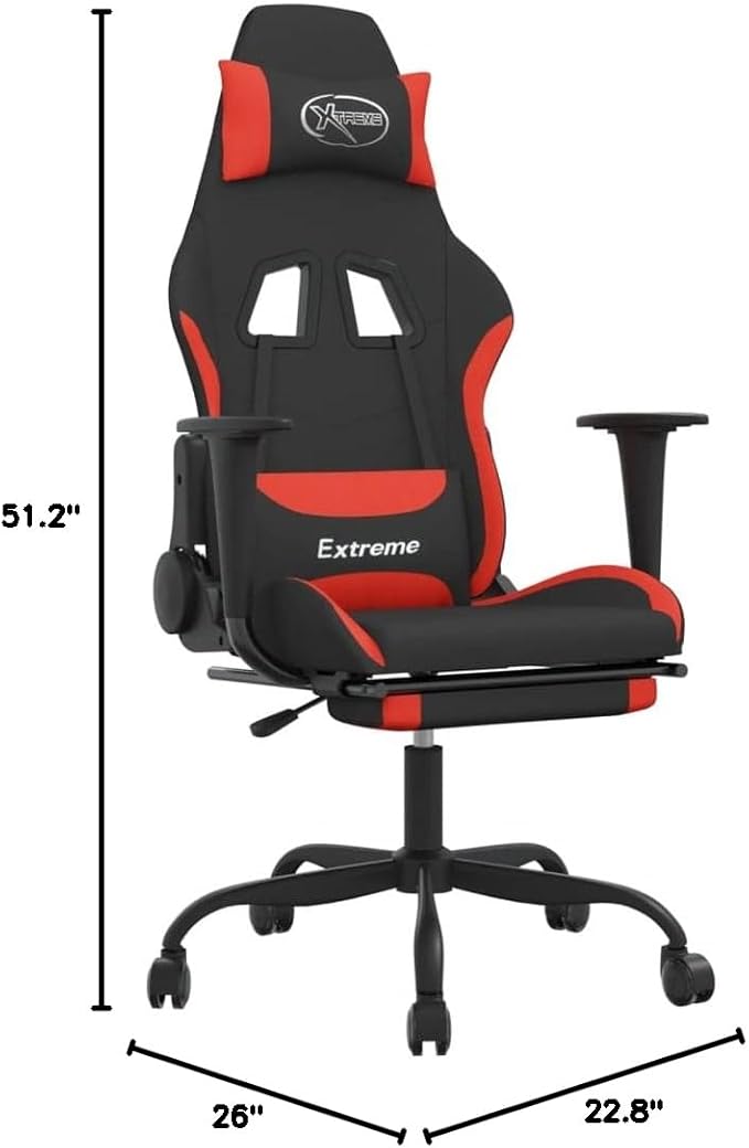 Massage Office Gaming Chair with Footrest Fabric Massage Office Chair Ergonomic Desk Chair Rolling Swivel Adjustable PC Computer Chair for Women Adults Girls(Black&ampRed)