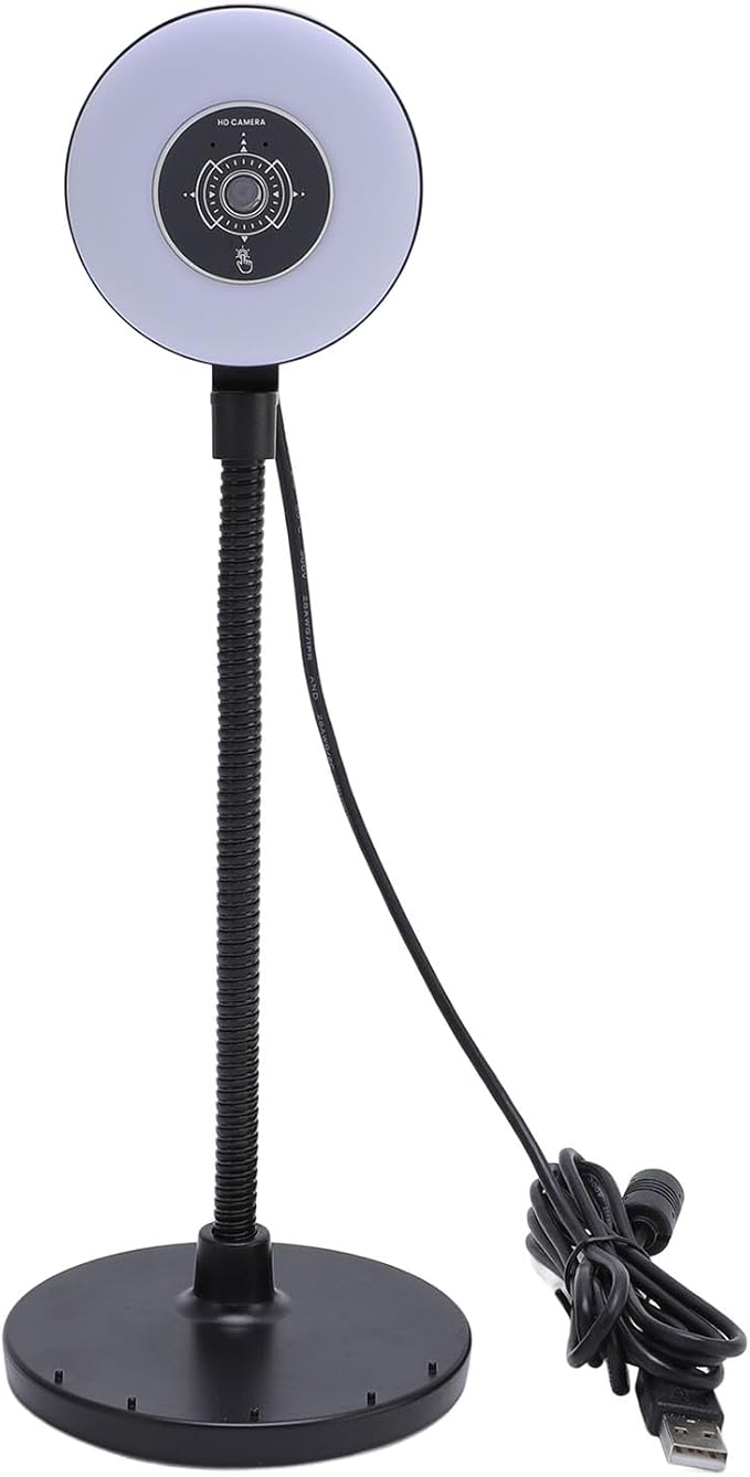 Webcam with Light 5MP Auto Focus USB Webcam for PC with Microphone 3 Adjustable Color Modes Aluminum Alloy Bendable Rod for Live Streaming Online Classes
