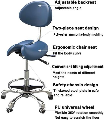 Gaming Chair Computer Chair Saddle Stool Chair with WheelsHeight Adjustable Saddle Seat Stool with BackrestPU Leather Computer ChairSplit Style Desk Ch
