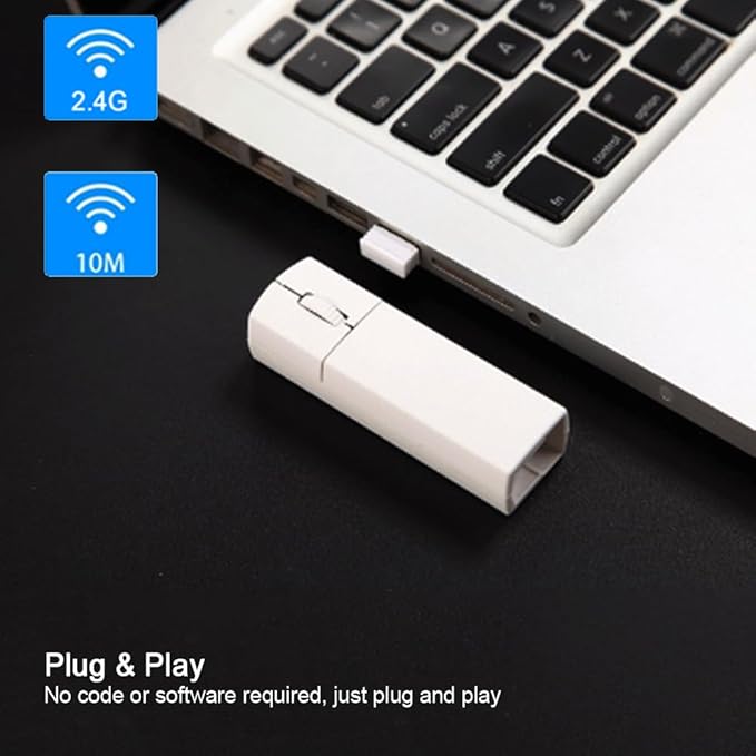 Wireless Mini Rechargeable Travel Mouse 2.4G Ultra Slim Portable Computer Mouse with Receiver Storage for Laptop/PC/Mac - White