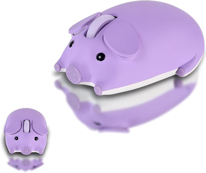 elec Space Cute Pig Design Wireless Mouse Dual Mode Bluetooth &amp USB Mouse Silent Operation Ergonomic Perfect for Laptops &amp PCs Ideal Gift for Animal Lovers and Family(Purple)