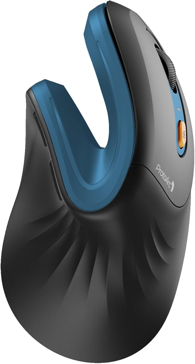 ProtoArc Ergonomic Mouse EM11 NL Bluetooth Rechargeable Wireless Vertical Mouse 3 Multi-Device Connectivity for Computer/PC/Laptop 2.4GHz USB-A Optical Mice for Windows Mac OS Blue