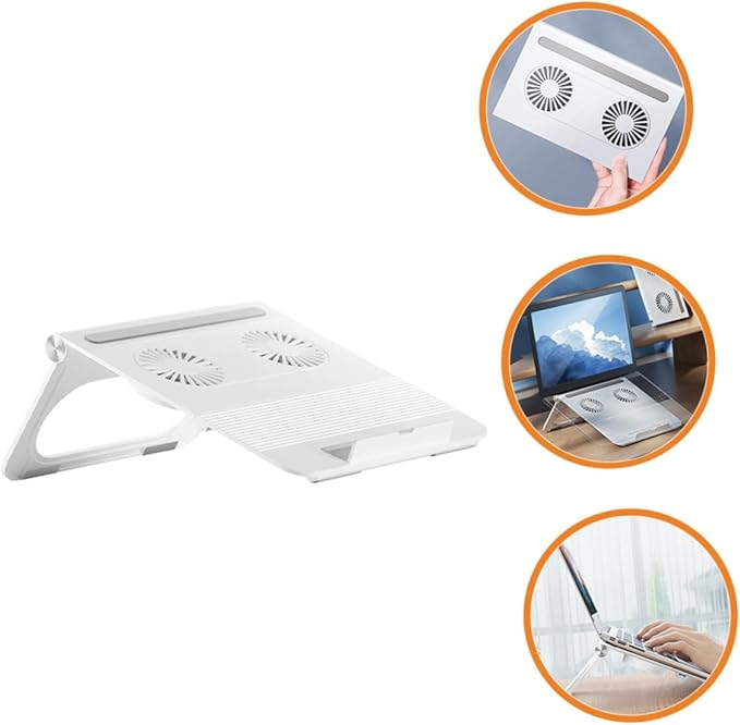 jojofuny Laptop Stand with Dual Cooling Fans Portable Notebook Holder with Anti-Slip Silicone Built-in Storage Lightweight Design for Travel and Business Compatible with All Laptops