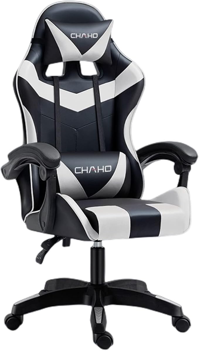 Gaming ChairGamer Chair for AdultsBig and Tall Gaming Chair 200lb CapacityGaming Chairs for TeensGaming Computer Chair with Headrest and Lumbar Support (WhiteV-Style)