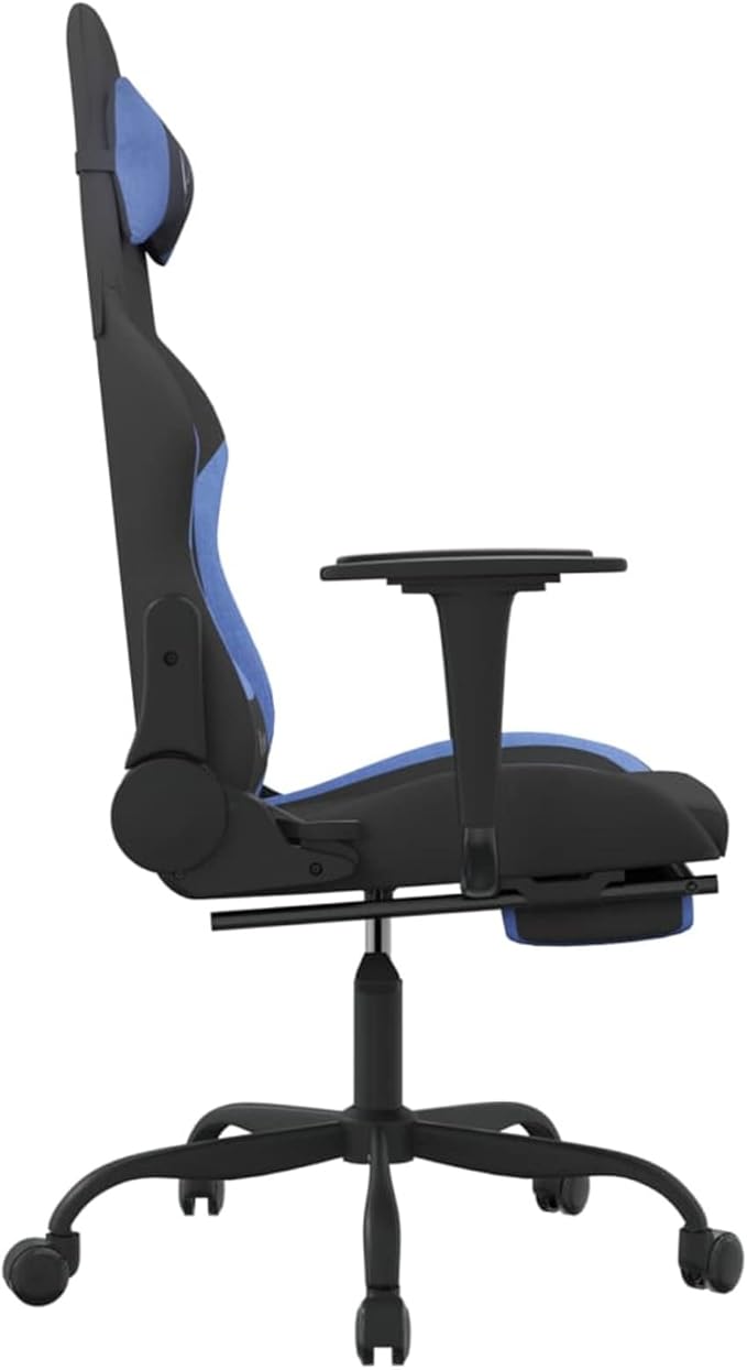 Gaming Chair with Footrest Black and Blue Fabric