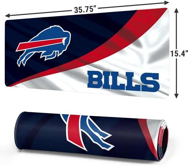 Skinit Extra Large Gaming Mouse Pad - Officially Licensed Buffalo Bills Design with Stitched Edges Waterproof Non-Slip Rubber Base Desk Mat for Keyboard &amp Mouse 35.75 x 15.4 inches