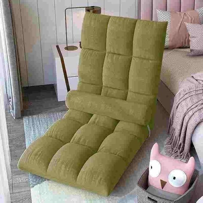 ELEFOCUS Ergonomic 5-Position Floor Sofa Chair - Folding Lazy Lounger with Cushioned Recliner Easy Storage(Green)