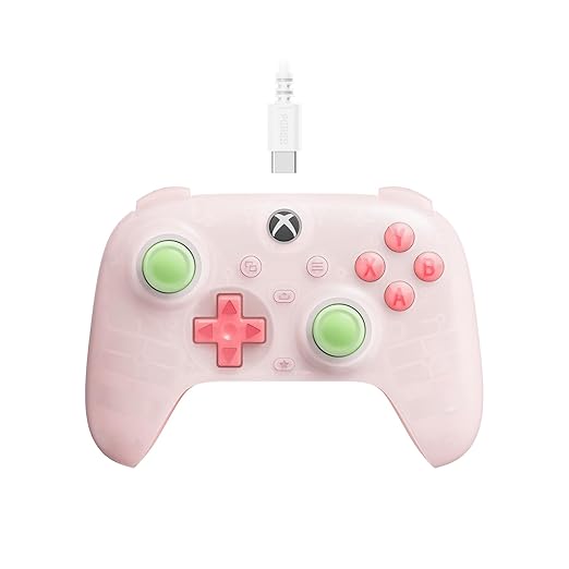 8BitDo Ultimate Mini Wired Controller for Xbox with RGB Lighting Fire Ring Hall Effect Joysticks and Triggers for Xbox Series X|S Xbox One Windows 10/11 - Officially Licensed (Translucent Pink)