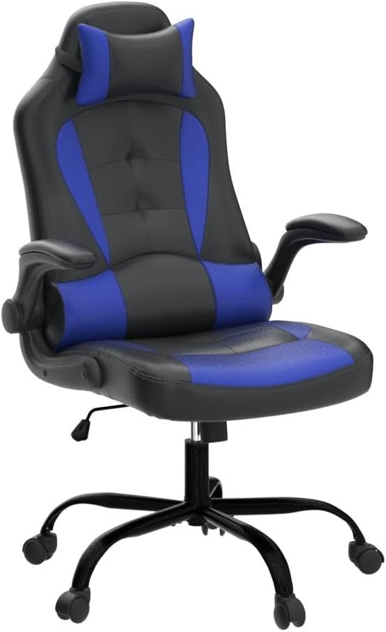 Computer Gaming Chair Video Game Chair for Adults Ergonomic PU Leather Gaming Office Chair Adjustable Armrest PC Gamer Chair Blue