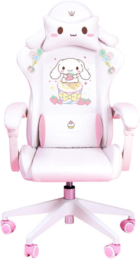 Swivel Chair Cute Cartoon Chair Bedroom Comfortable Computer Chair Home Gaming Study Chair with Armrest Comfortable Sponge Adjustable Height and AngleGirls Stylish Gift