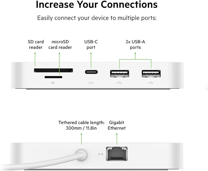 Belkin 6-in-1 USB-C Hub iMac 24 inch Docking Station with SD &amp microSD Card Reader Gigabit Ethernet 2 USB-A Ports and USB-C Port for Fast Data Transfers and Peripherals