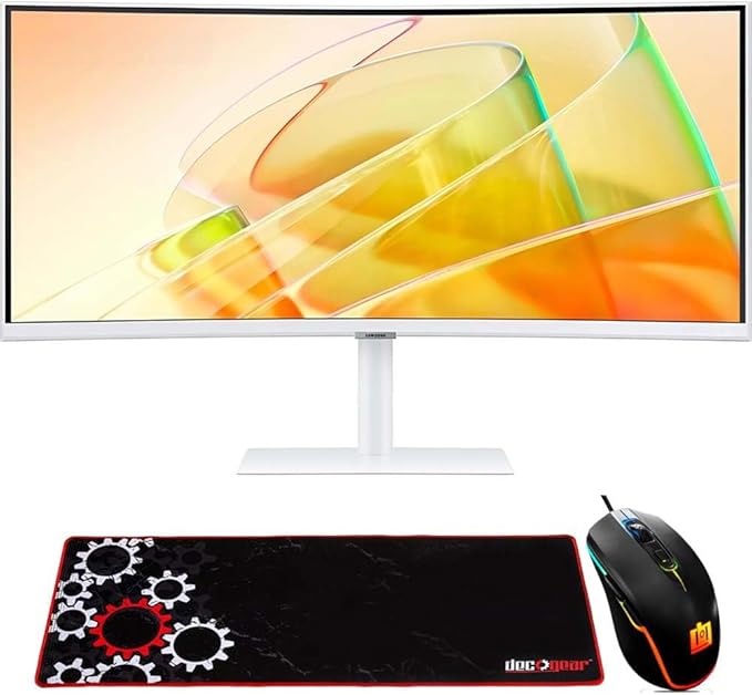 Samsung 34 ViewFinity S65TC Ultra-WQHD 100Hz AMD FreeSync HDR10 Curved Monitor Bundle with Deco Gear Wired Gaming Mouse + Large Extended Pro Gaming Mouse Pad Water Resistant