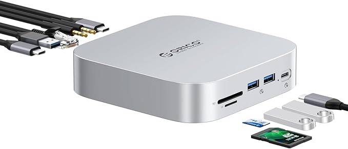 ORICO MiniLink Mac mini M4 Dock &amp Stand 2 × 10Gbps USB 3.2 Ports 10Gbps USB C USB A 3.0 2.5G Ethernet Port SD/TF 3.5mm Headphone &amp Microphone Jacks Compatible with Mac mini M4/M4 Pro (M