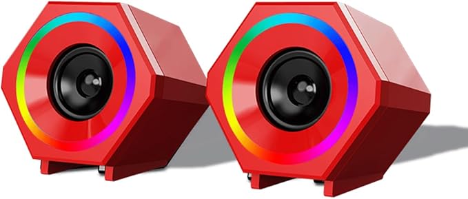 Generic Computer Speaker Game Wired RGB Speaker USB and 3.5mm Audio Inputs RGB Lights Desktop Small Speaker Red