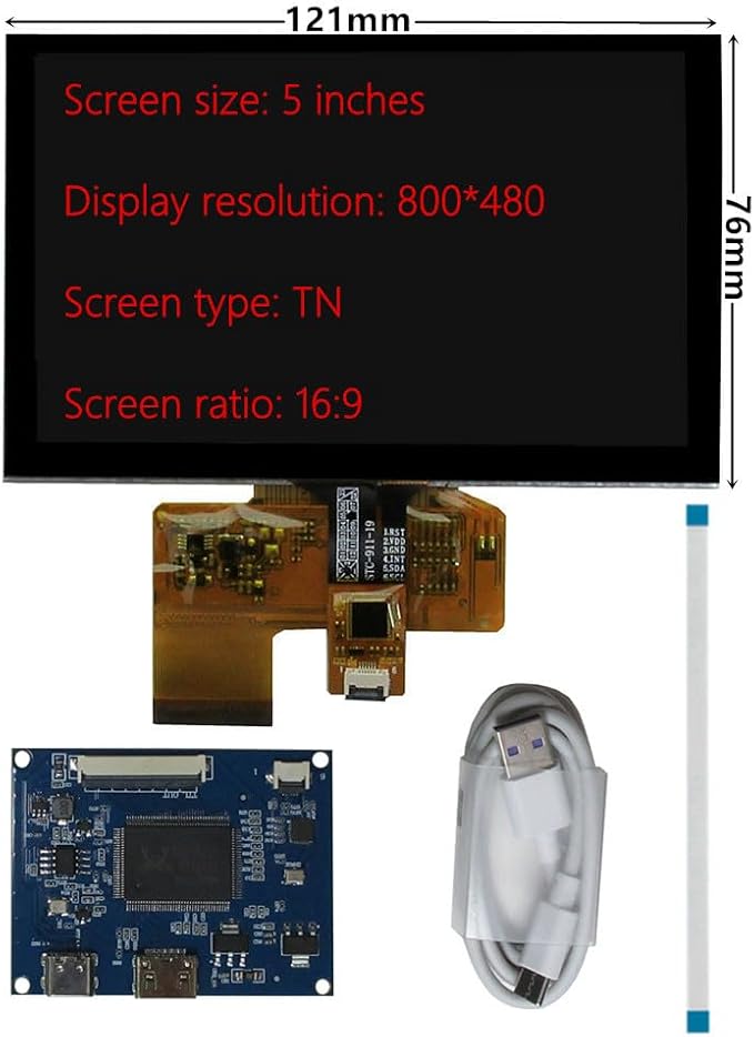 5 Inch 800×480 Portable LCD Display with Capacitive Touch Screen Mini-HDMI Driver Board – DIY Monitor Kit for PC Orange Pi Gaming Consoles &amp Secondary Screen