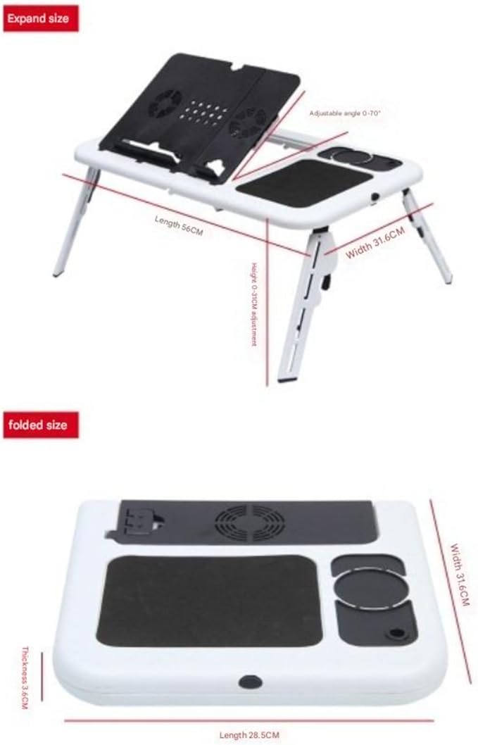 Adjustable Laptop Stand with Cooling Fans Portable Foldable Notebook Desk for Bed &amp Office Use Ergonomic Computer Table with USB Fans for Students Gamers Remote Workers (WhiteDual Fan)