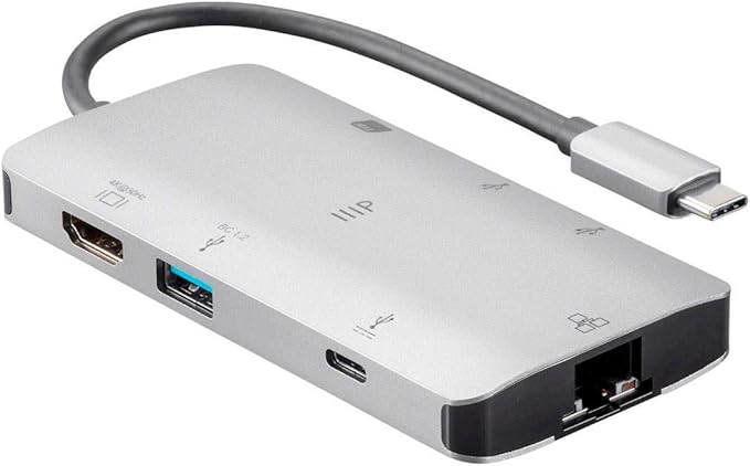 Monoprice USB-C to HDMI Adapter - Gigabit Ethernet 3-Port USB 3.0 Card Reader USB-C 100W Power Delivery - Consul Series