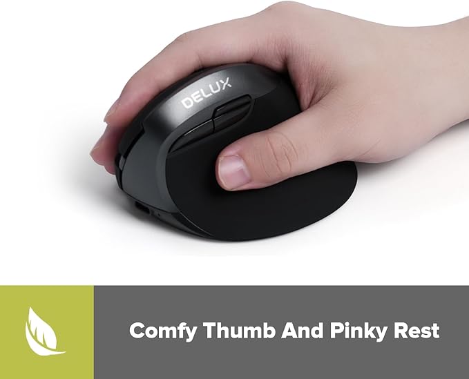 DELUX Wireless Ergonomic Mouse Vertical Mouse for Small Hands Silent Click Ergo Mouse Up to 4000 DPI 6 Buttons Rechargeable 2.4G/BT 5.2 Dual-Mode Compatible with Laptop/PC (M618MINI-Iron Gray)