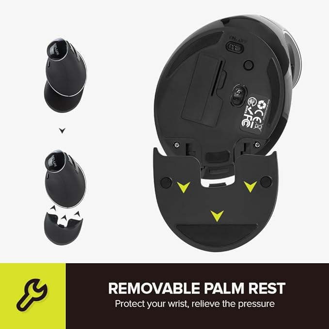 DELUX Ergonomic Vertical Mouse Wireless Ergo Mouse for Large Hands 2.4G Connection Silent Clicks Up to 1600 DPI6 Buttons Removable Wrist Rest Compatible with Laptop/PC (M618Plus Wireless-Black)