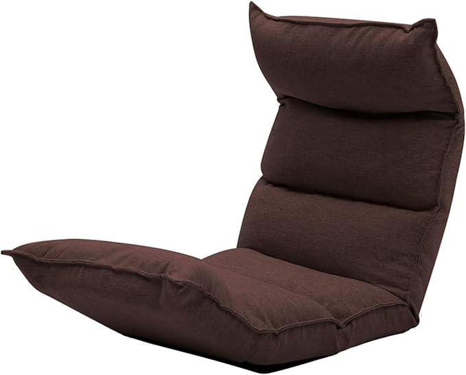 ELEFOCUS Folding Floor Chair Multi-Position Adjustable Moon Chair with Independent Cotton Bale Lazy Sofa for Balcony Bay Window(Brown)