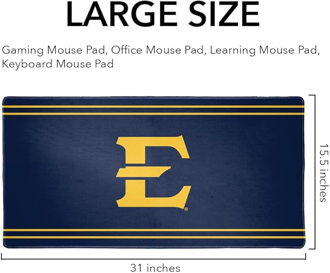 East Tennessee State ETSU Buccaneers Primary Logo Stripes Large Gaming Mouse Pad Desk Mat with Stitched Edges Non-Slip Base for Gamer Home and Office 31.5 x 15.7
