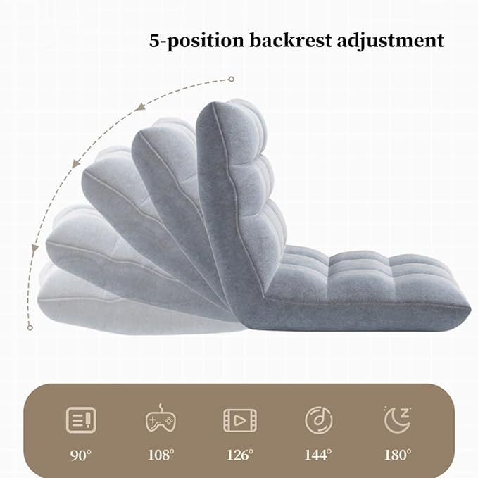ELEFOCUS Floor Chair Adjustable for Adults 5 Adjustable Position Folding Floor Gaming Chair Lounger with Pillow for Reading(Dark Gray a)
