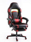 Boss Racing Gaming Chair with Reclining Footrest Adjustable Lumbar Support PU Leather Office Desk Chair Black