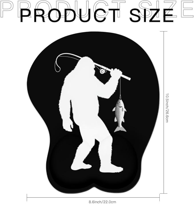 Mousepad Bigfoot Fishing Sasquatch Ergonomic Wrist Support Non-Slip Base Mouse Mat with Wrist Rest Computer Mousemat for Desk Work Accessories Pad