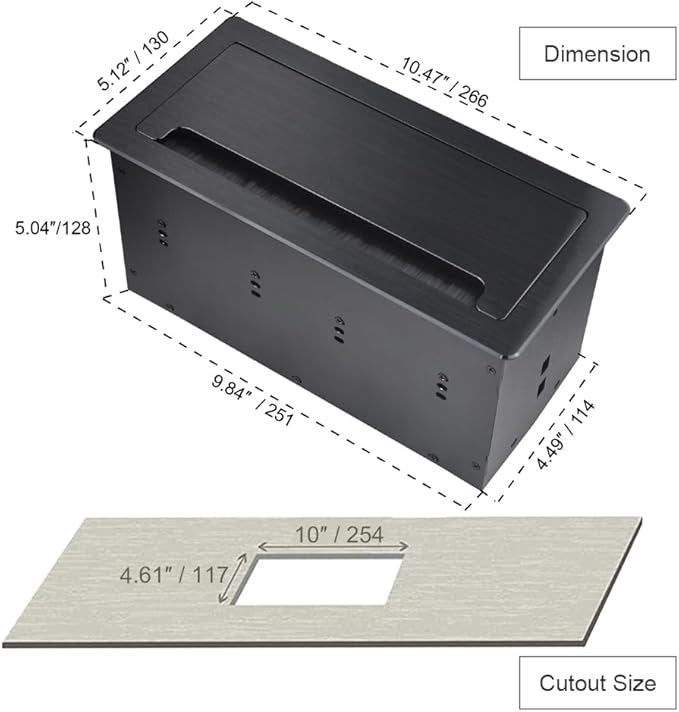 Tabletop Multimedia Connectivity Box with 4 AC Power+2 HDMI+2 RJ45+1 USB3.0 Port +1 USB-C +2 Audio with 5.58ft Power Cord for Conference Room Office Desk(Black)