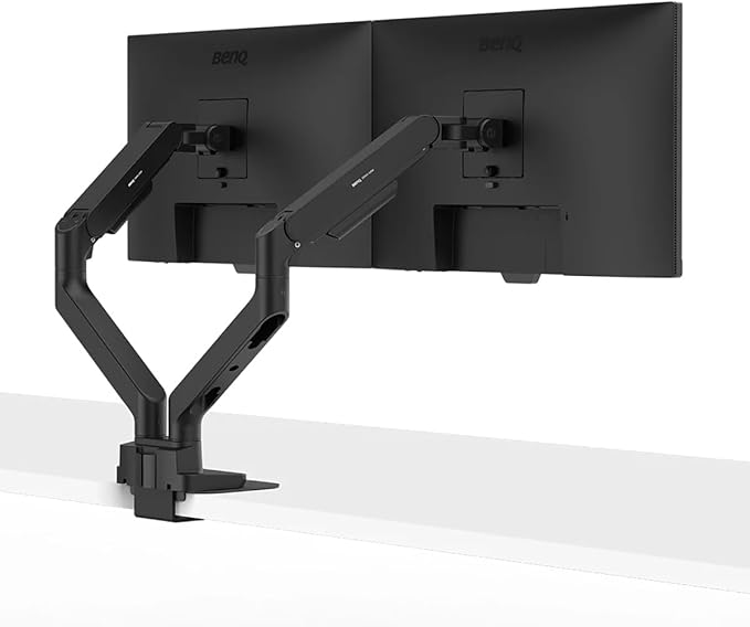 BenQ BDH01 Dual Monitor Arm -Gas Spring Monitor Stand for 2 Screens Up to 35'' &amp 44lbs Heavy Duty Quick Installation No Sagging Top Clamp and Grommet Base Reinforcement Plate VESA 75x75 &amp