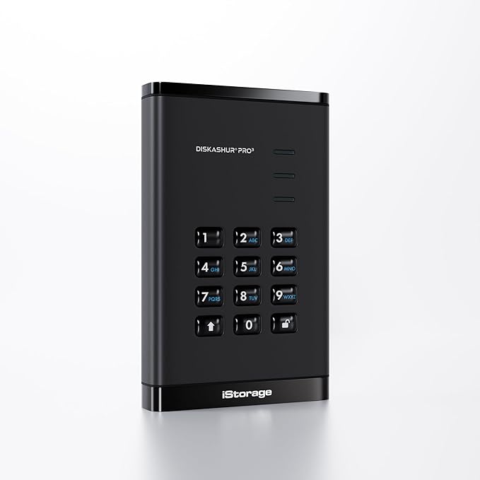iStorage diskAshur PRO3 HDD 1TB – Secure Portable Hard Drive - FIPS Level 3 Certified - Password Protected - Dust/Water-Resistant - Hardware encryption