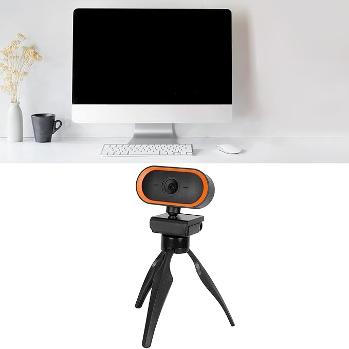 Computer Camera USB Web Camera High Resolution 2K Webcam for Live Video Conferencing (Orange)