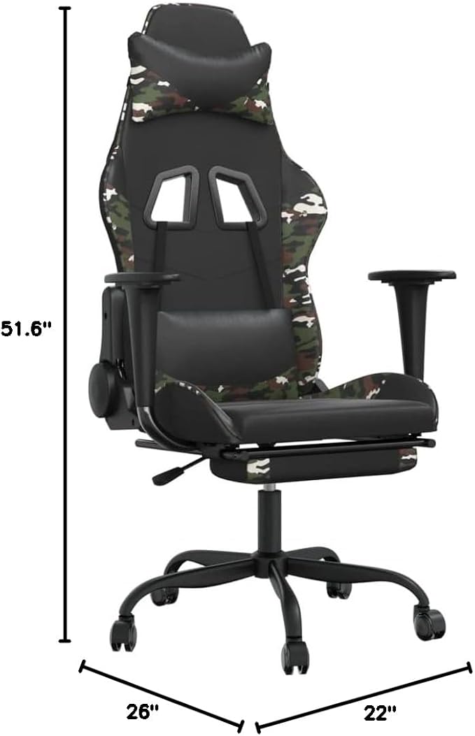 Gaming Chair Office Chair PC Chair with Footrest Black and Camouflage Faux LeatherHeight Adjustable Game Chair with 360°-Swivel Seat and Headrest and for Office or Gaming(Style D) -AA