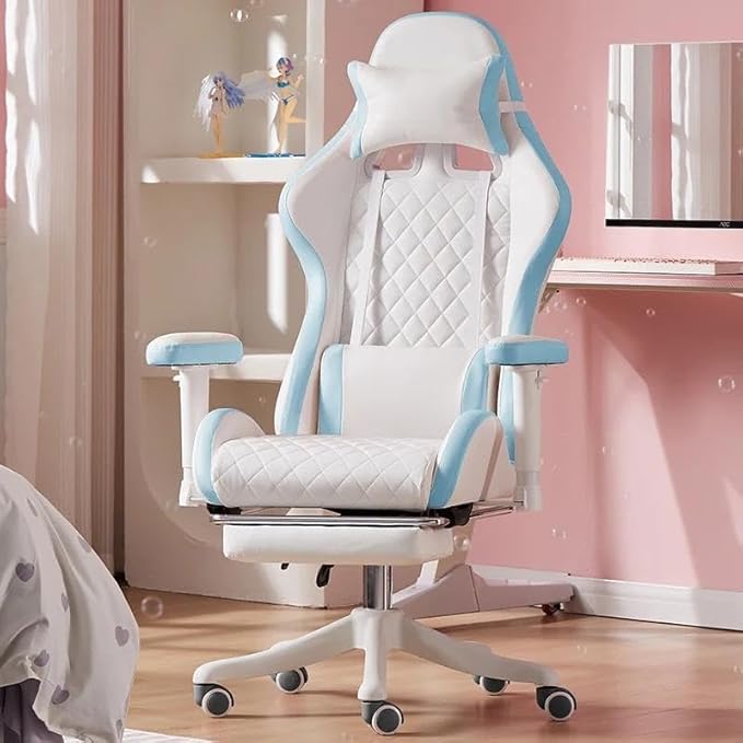 Computer Chair Chairs Pink Gaming Chair Ergonomic Leather Chair Girls Home Office Comfortable Game Swivel Chair Gamer Live Computer Chair(C+There are Pedals)