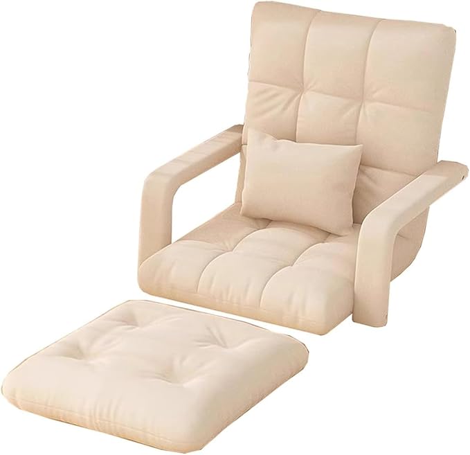 ELEFOCUS Adjustable with Cushion 6-Position Folding Floor Gaming Chair for Adults Folding Sofa Seat Lounge Couch with Armrests(Beige)