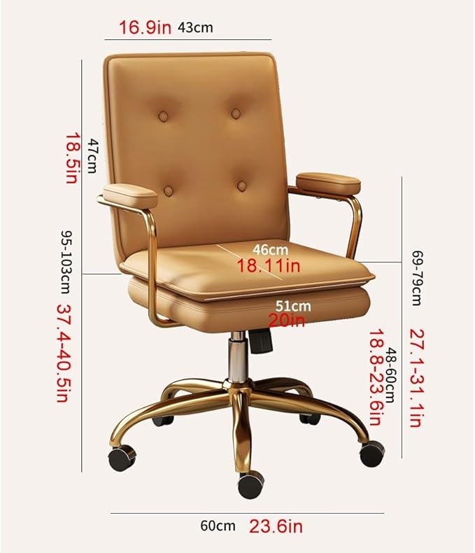 YCKEGEW High Back Executive Office Chair Leather Armrest with Tilting BackrestComputer Desk Chair for Home Work and StudyGaming Chair with Wheels(OrangeGold Legs)