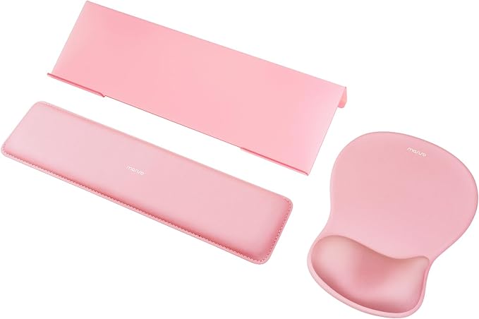 MOSISO Computer Keyboard Stand&ampWrist Rest Support for Keyboard and Mouse Pad Set Ergonomic Mousepad with Concave Curved Memory Foam Easy Typing Non-Slip Pad&ampAcrylic Stand for Home/Office Pi