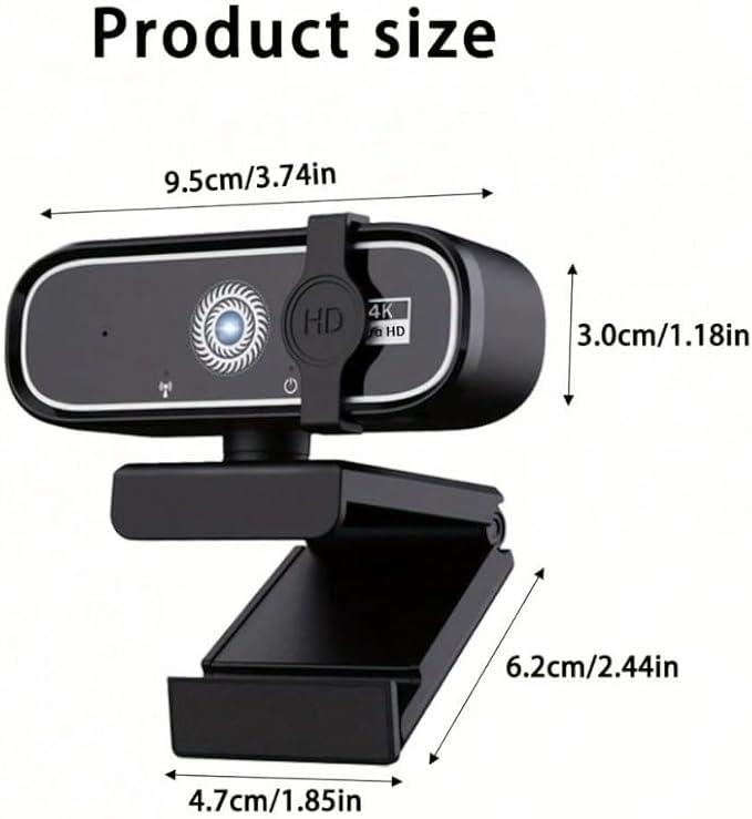 FHD 4K Webcam with AutoFocus USB Desktop Camera Black Webcam Built-in Microphone for Video Conferencing Online Meetings Universal Tripod-Ready Clip fits laptops and LCD Monitors.