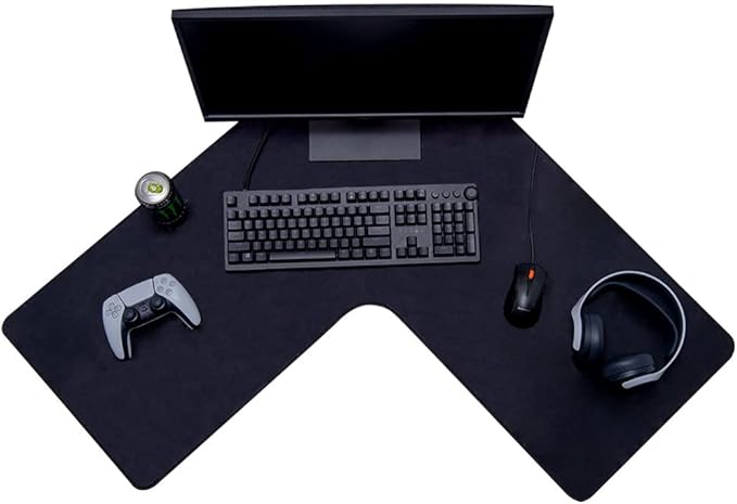 Con-Tact Brand XL Gaming Mouse Pad | Corner Desk Stitched Edges Extended Mousepad | Non-Slip Water Resistant Keyboard Mat | Deskpad for Gamer Home &amp Office 36.22 x 15.74in | L Shape (Black)
