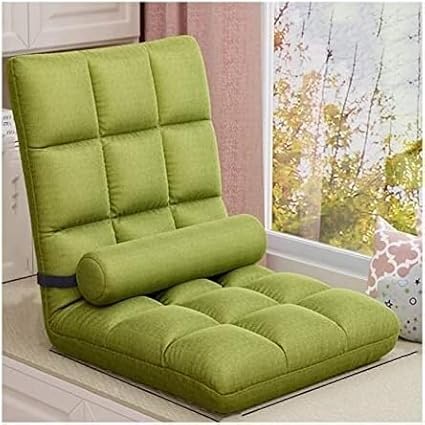 ELEFOCUS Floor Chair Angle-Adjustable Lounger with Cushion Upholstered Sofa Bed with Backrest for Reading Balcony Living Room(Grün)