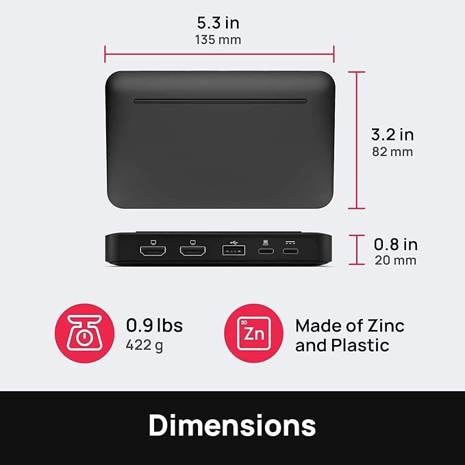 Brydge Stone Lite USB Hub Docking Station | Windows Only | Dual 4K Displays. HDMI Out. USB-C Speeds. 5 Ports | (Black)