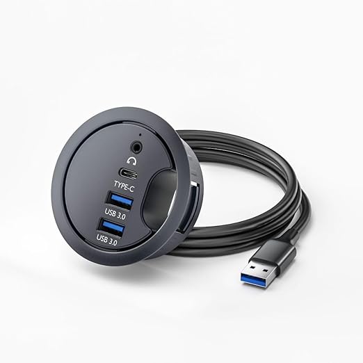 ChenYang USB 3.0 Flush Mount Desktop HUB2 USB 3.0 Port/1 USB C Port HUB Grommet Hole 2.36(60mm) with 3.5mm Audio Port