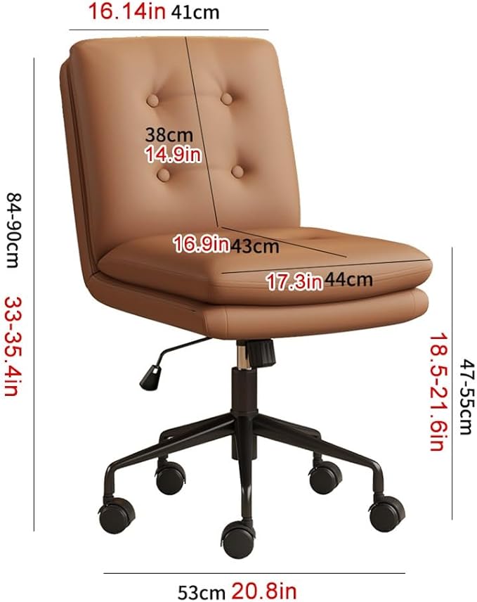 YCKEGEW Office Staff Chair Leather Upholstery Computer Chair Modern Study Chair with WheelsArmless Task Chair Adjustable Height Comfy Seating for Bedroom Office(Beige)