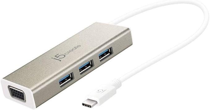 j5create USB C Hub Adapter Dongle USB 3.1 Type C Cable to 3-Port USB 3.0 &amp VGA Multi-Monitor Display | SuperSpeed Backwards Compatible with USB 2.0 for Apple MacBook Windows Laptops Tablets