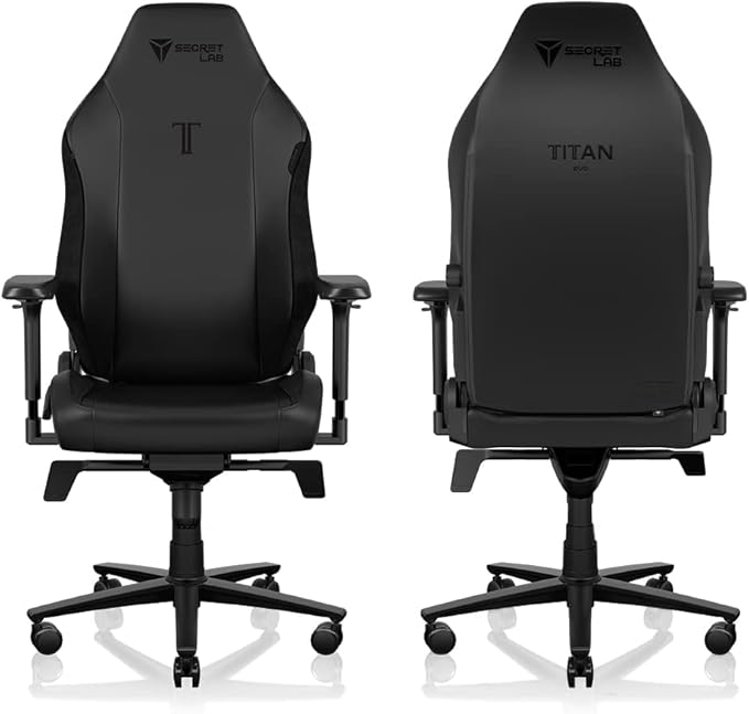 Secretlab Titan Evo Black Gaming Chair - Reclining Ergonomic &amp Comfortable Computer Chair with 4D Armrests Magnetic Head Pillow &amp 4-Way Lumbar Support - Black - Leatherette