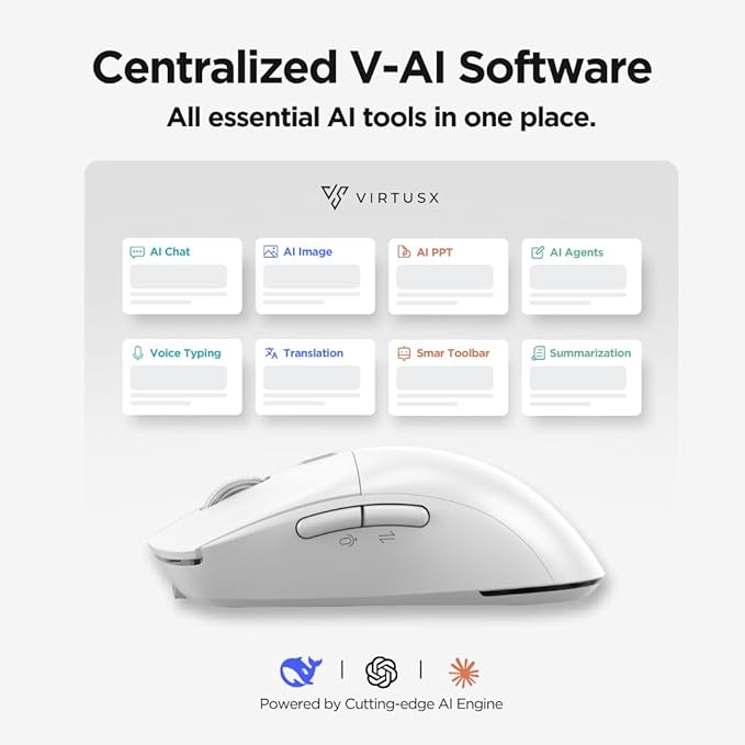Virtusx Jethro AI Mouse - Voice &amp Audio Recorder for Lecture &amp Meeting Centralized Software with Voice Typing Writing Tools Transcribe Translate &amp Summarize Wireless Mouse for Compute