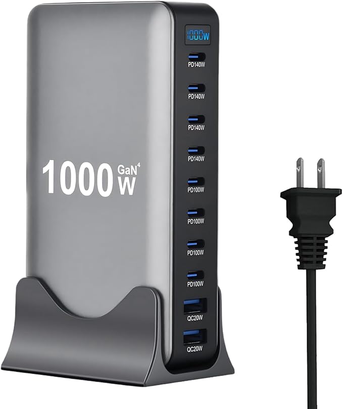 1000W USB C Fast Charger Block 10 Ports GaN IV Pro USB Chagring Station 140W PD QC HUB for Multiple Devices Laptop Adapter Compatible with MacBook Pro/Air iPad iPhone Pro Max Galaxy Dell HP