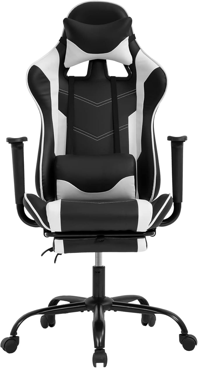 Gaming Chair Ergonomic Computer Racing Style Office Chair Adjustable High Back Gamer Chair for Home Office with Footrest Headrest Lumbar SupportWhite