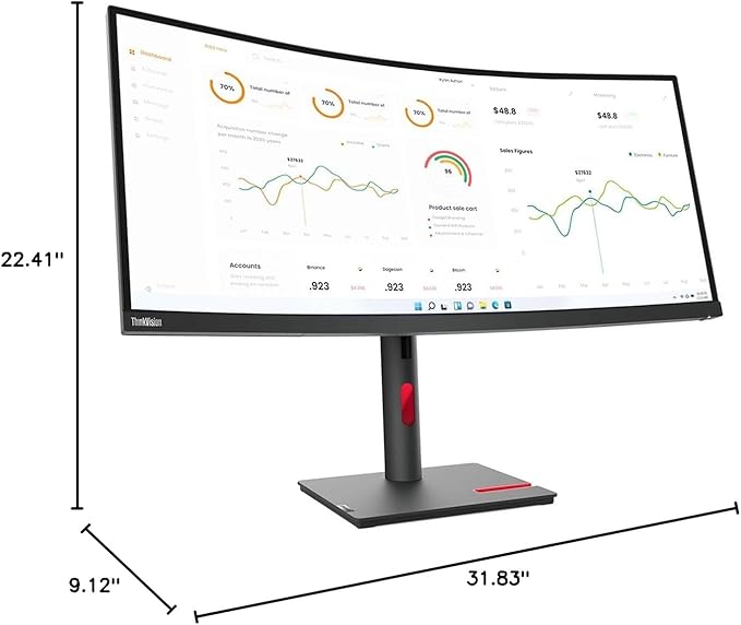 Lenovo ThinkVision T34w-30 34 Class UW-QHD Curved Screen LED Monitor - 21:9 - Raven Black